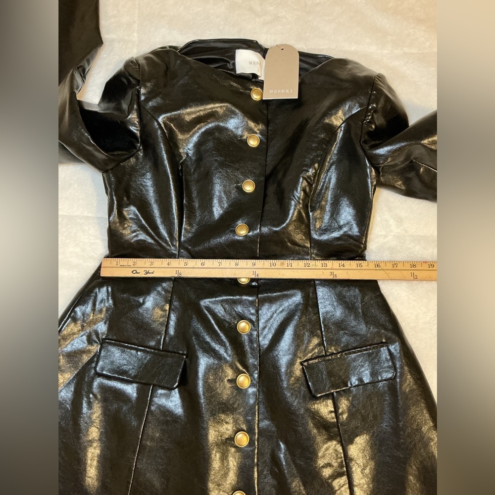 Meshki Black Leather Button-Up Women's dress - Picture 9 of 10